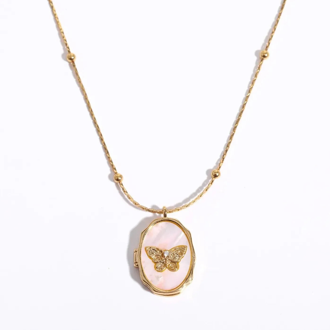 18K Gold Plated Butterfly Pendant Necklace Women Vintage Zircon Choker Jewelry