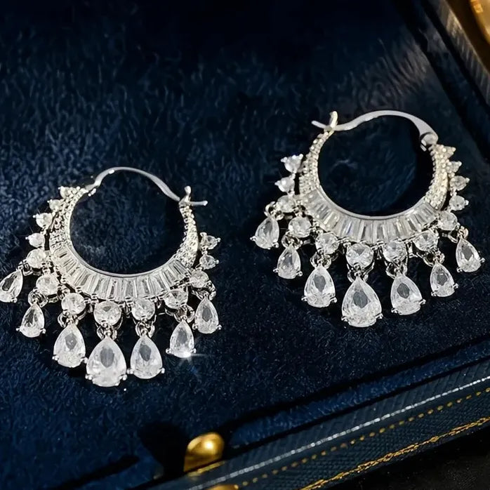 Romantic Geometric Tassel Dangle Earrings for Women Crystal CZ Brass Gift