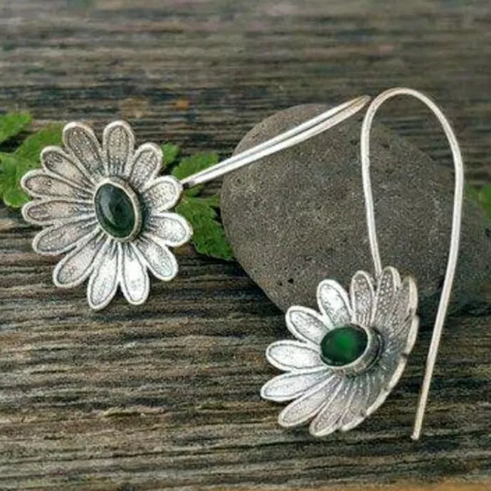 Vintage Green Flower Drop Earrings for Women Zinc Alloy Jewelry New Custom
