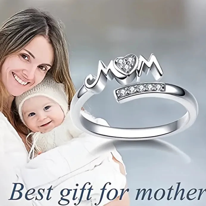 Elegant Romantic MOM Women’s Brass Ring with Sparkling CZ Inlay Gift