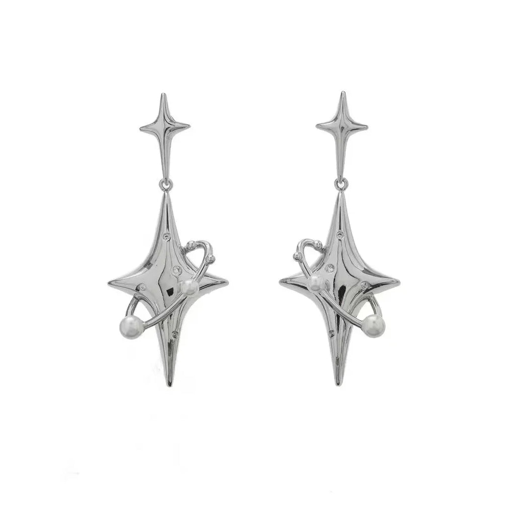 Cool Y2K Star Drop Earrings Cross Pearl Crystal Korean Punk Jewelry Trendy