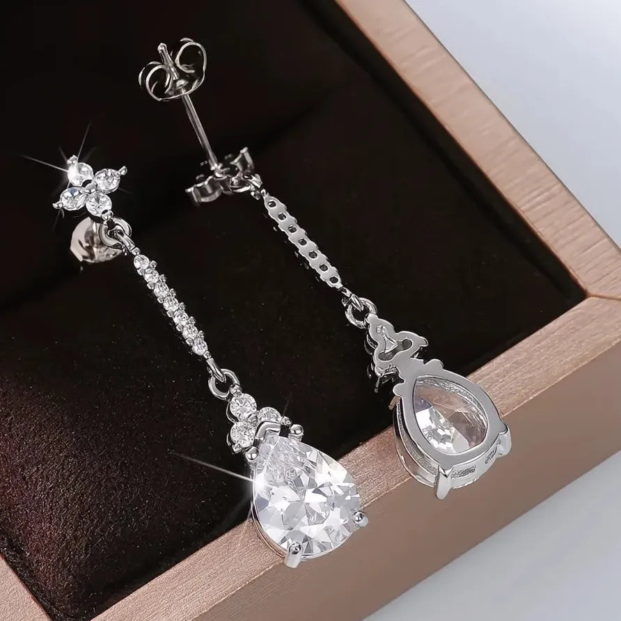 Geometric Cubic Zirconia Drop Earrings Silver Color Elegant Wedding Jewelry