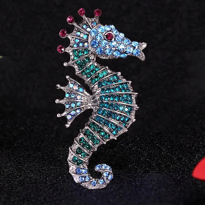 Geometric Rhinestone Seahorse Brooch Pin for Women Stylish Accessory