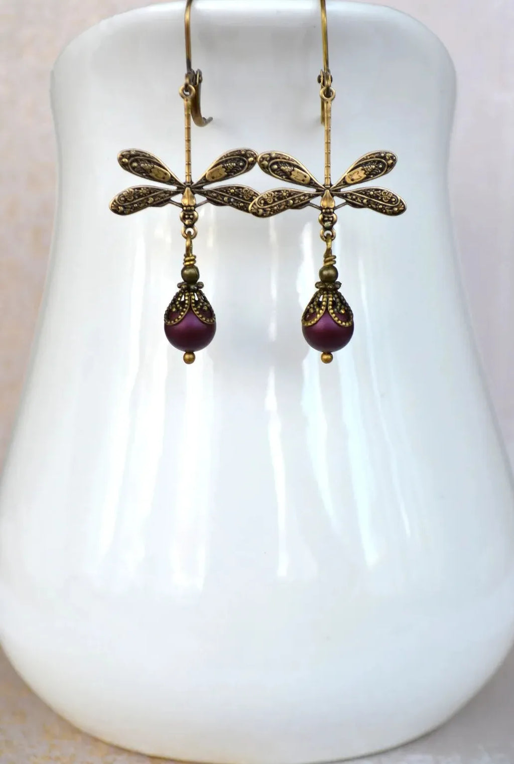 Simulated Pearl Dragonfly Drop Earrings Long Style Cute Animal Jewelry Women