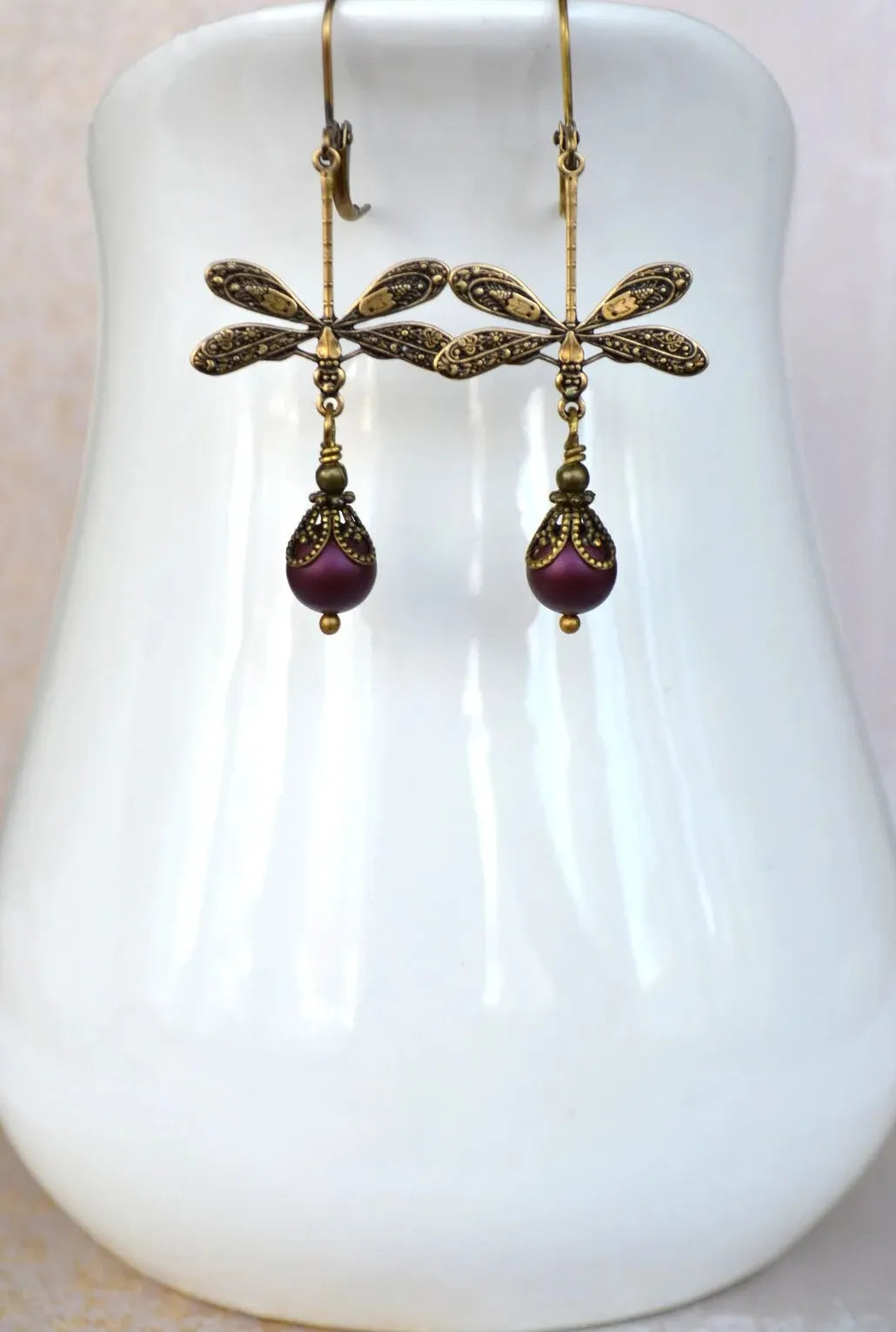 Simulated Pearl Dragonfly Drop Earrings Long Style Cute Animal Jewelry Women