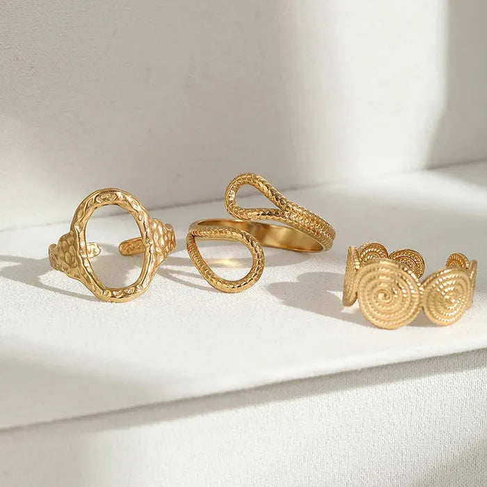 Stainless Steel Geometric Threaded Hip-Hop Ring Set for Women Jewelry Accessory