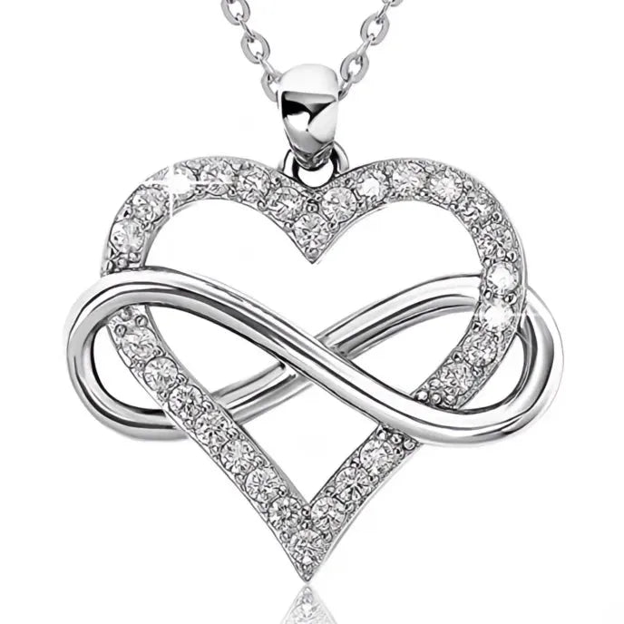 Silver Love Heart Pendant Necklace for Women Cubic Zirconia Copper Alloy Bridal Jewelry