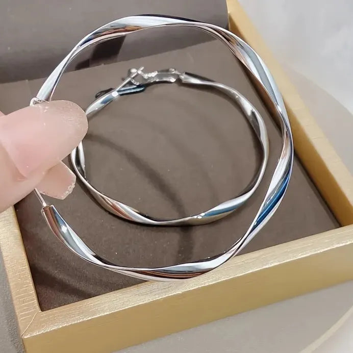 Twisty Style Women Geometric Metal Hoop Earrings Gold Silver Jewelry