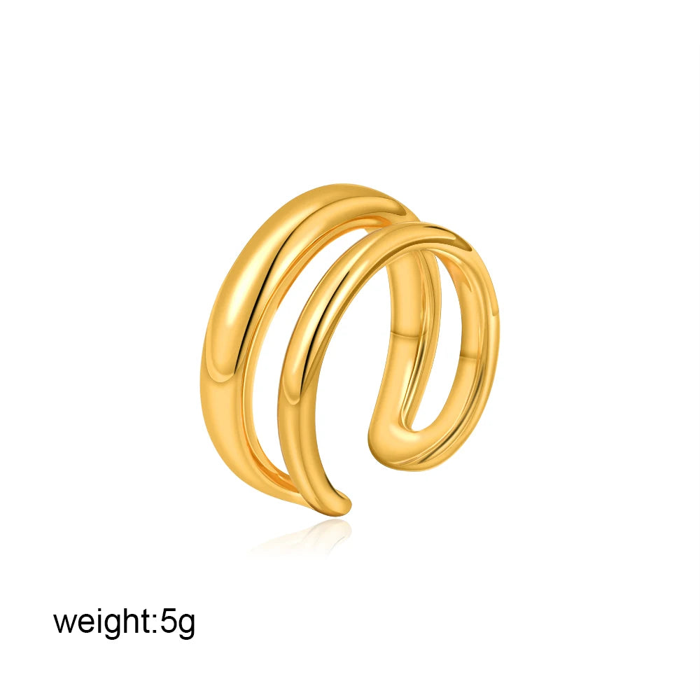 18K Gold Plated Geometric Zircon Chunky Dome Wide Knuckle Ring for Women