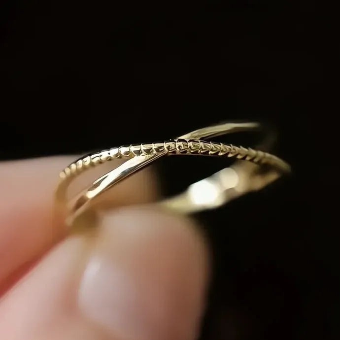 Minimalist Gold Cross Ring for Women Brass Stylish Stackable Finger Ring