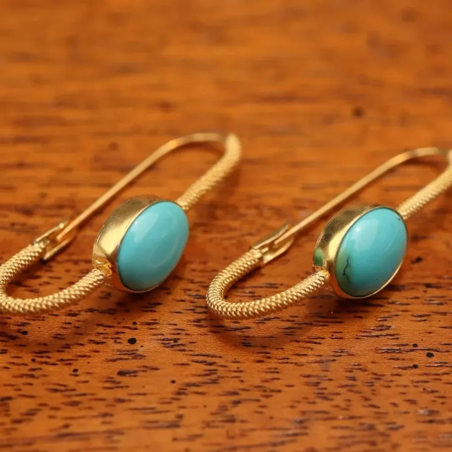 Retro Women's Turquoise Pearl Moonstone Gold Hoop Earrings Jewelry