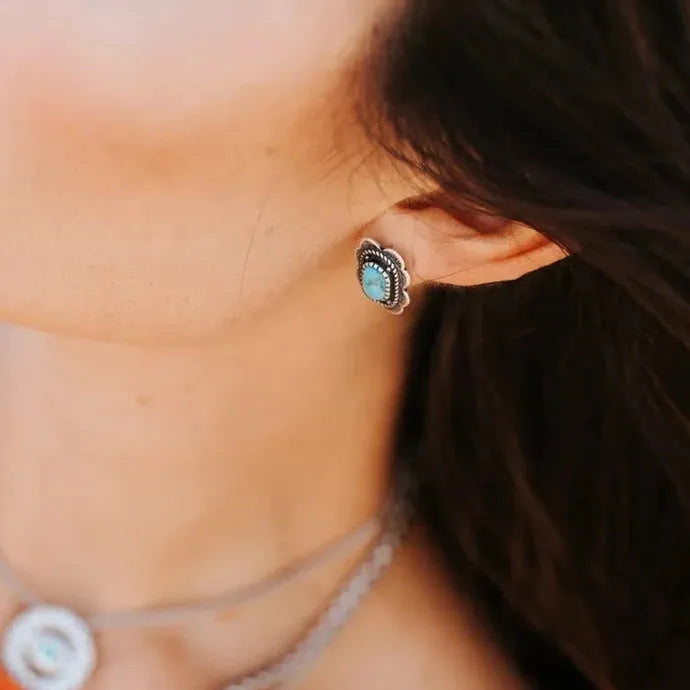 Retro Geometric Flower Imitation Turquoise Earrings for Women Wedding Jewelry Gift