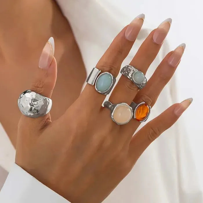 5Pcs Vintage Gold Adjustable Irregular Rings Set for Women Fashion Jewelry