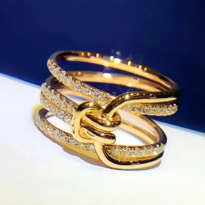 Gold Brass Women's Geometric Cubic Zirconia Wedding Band Ring Luxury Jewelry
