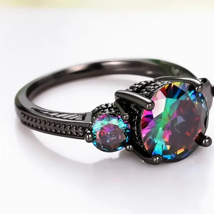 Black Cubic Zirconia Wedding Band Ring for Women Vintage Brass Finger Accessory