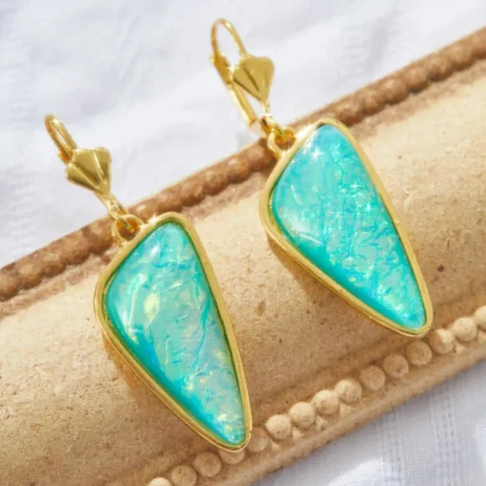 Vintage Style Irregular Inlaid Green Stone Earrings for Women Gold Pendant Jewelry
