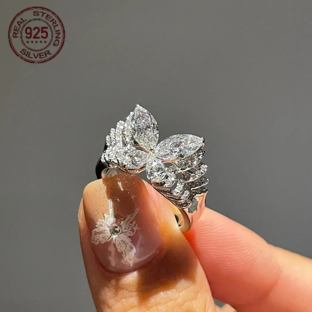 2026 New Arrival 925 Sterling Silver Rings Elegant Butterfly Full Zircon Ladies Wedding Engagement Bridal Ring Fine Jewelry