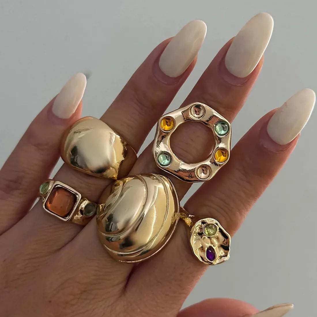 5Pcs Vintage Irregular Metal Circular Rings Punk Jewelry for Men Women