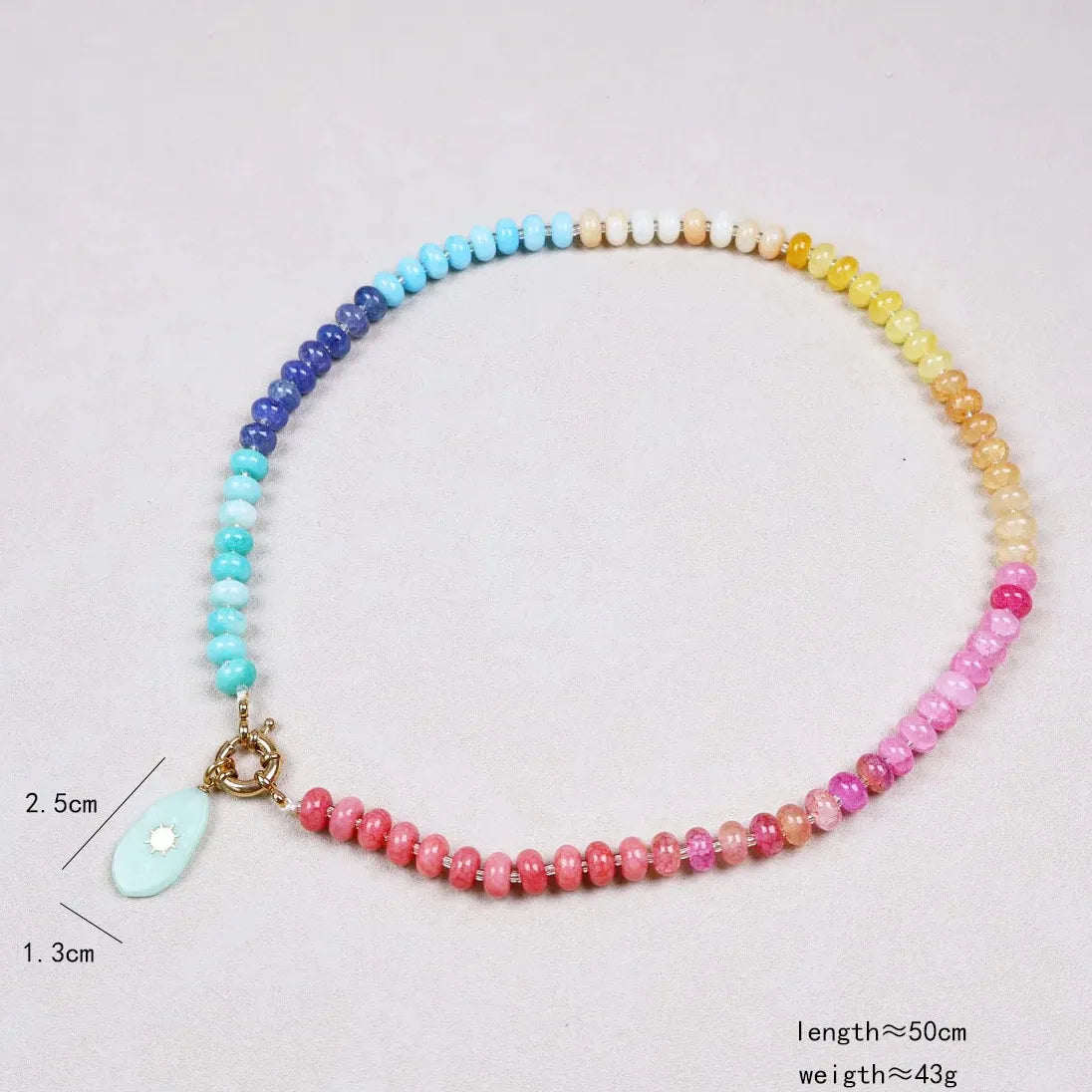 Handmade Multi Colored Rice Bead Natural Stone Geometric Pendant Choker Necklace