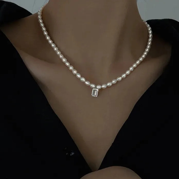 Luxury Double Layer Pearl Necklace with Crystal Pendant Choker Gift