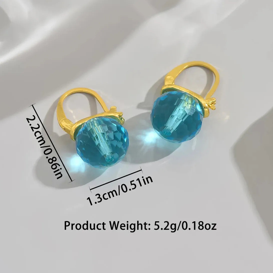 Gold Round Blue Crystal Earrings Zinc Alloy Drop Jewelry for Women Gifts