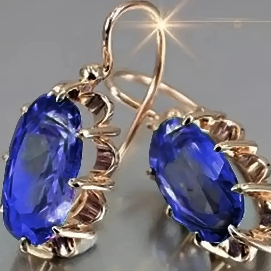 Gold Color Oval Cubic Zirconia Geometric Drop Earrings for Women Copper Alloy