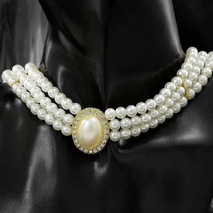 Vintage Multi-layer Imitation Pearl Short Choker Necklace Women Elegant Jewelry Gift