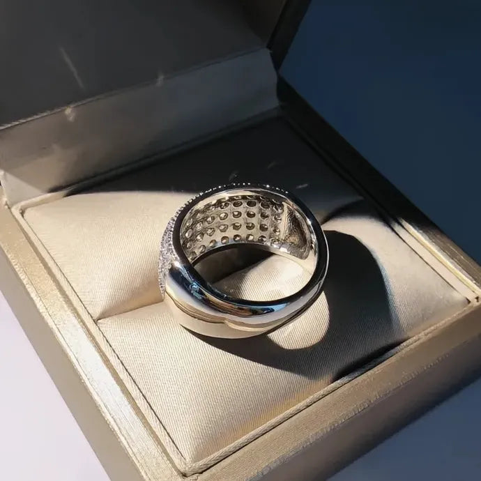 Luxury CZ Paved Women's Wide Geometric Brass Ring Wedding Party Jewelry