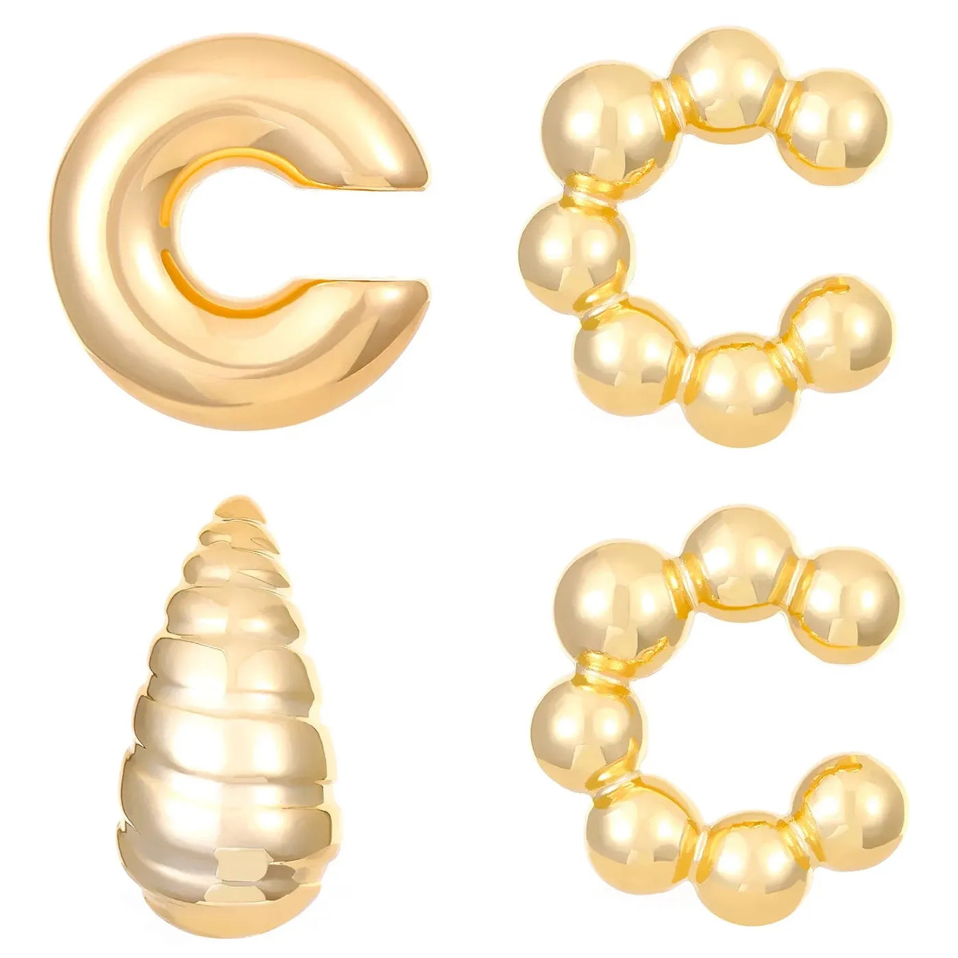 4Pc Vintage Geometric Clip Earrings Women Trendy C Shape Ear Cuff Jewelry