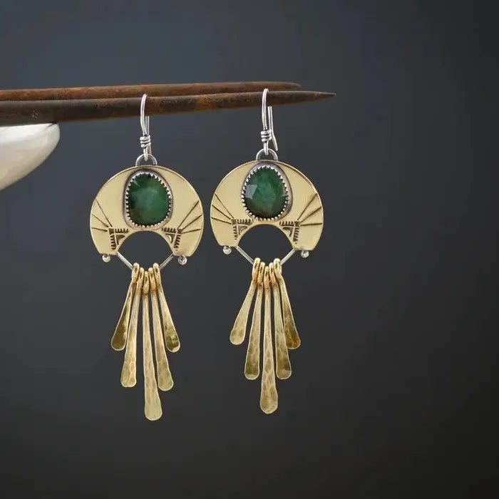 Elegant Retro Bohemian Tassel Earrings Imitation Turquoise Semi-Precious Jewelry