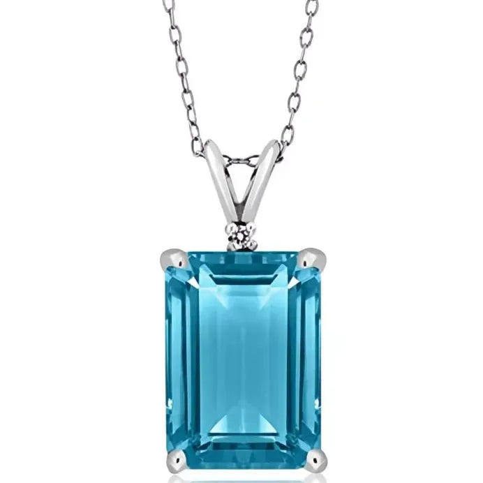 Rectangular Blue CZ Pendant Necklace for Women Silver Wedding Jewelry