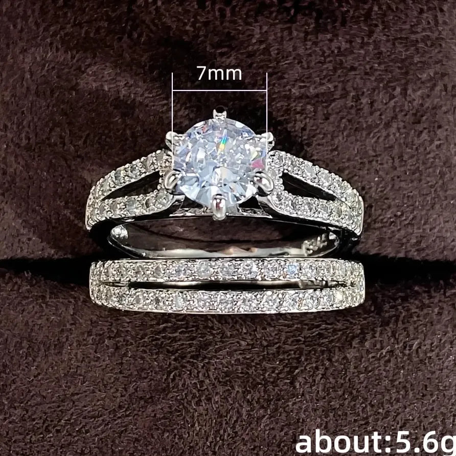 Luxury Wedding Rings for Women Iced Out AAA Cubic Zirconia Band Set