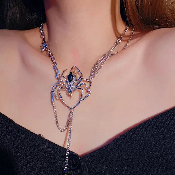 Gothic Red Crystal Heart Pendant Necklace Y2K Fashion Jewelry Accessory