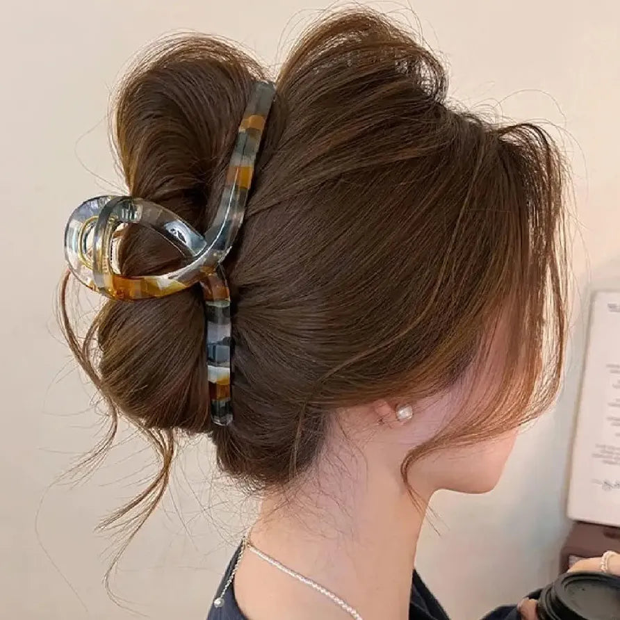 Retro Color Block Acetate Hair Claw Shark Clip for Women Fashion Accessory