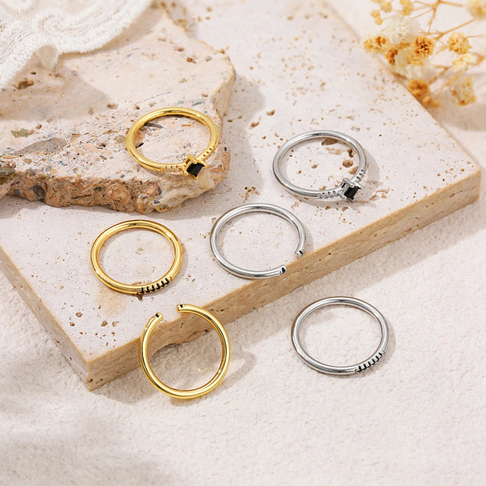 2026 3pcs Zircon Circle Ring Set Stainless Steel Wedding Bands Rust Proof Glossy