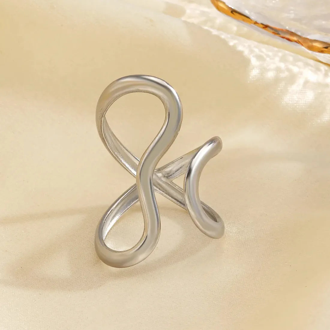 Stainless Steel Geometric Wide Cross Cocktail Ring for Women Men Fashion Jewelry