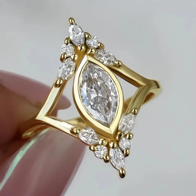 Modern Geometric Gold Cubic Zirconia Ring for Women Wedding Engagement Party