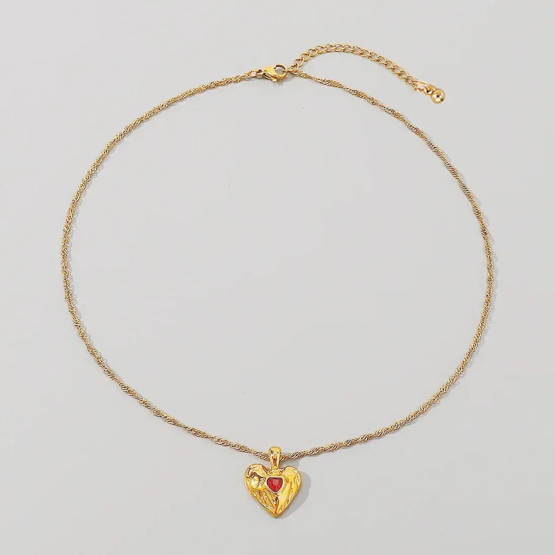 Gold Plated Ribbed Love Heart Pendant Crystal Choker Necklace Women Jewelry Waterproof Stainless Steel