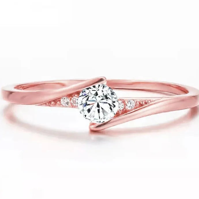 Classic Gold Color Metal Ring with White Zircon for Women Bride Wedding Gift