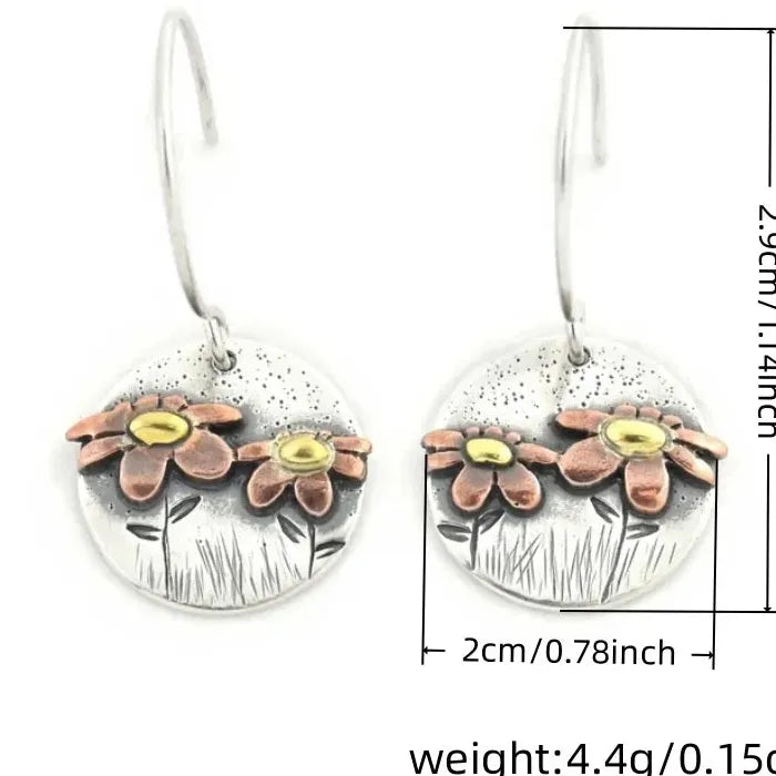 Fashionable Zinc Alloy Circular Floral Drop Earrings for Women Spring Summer