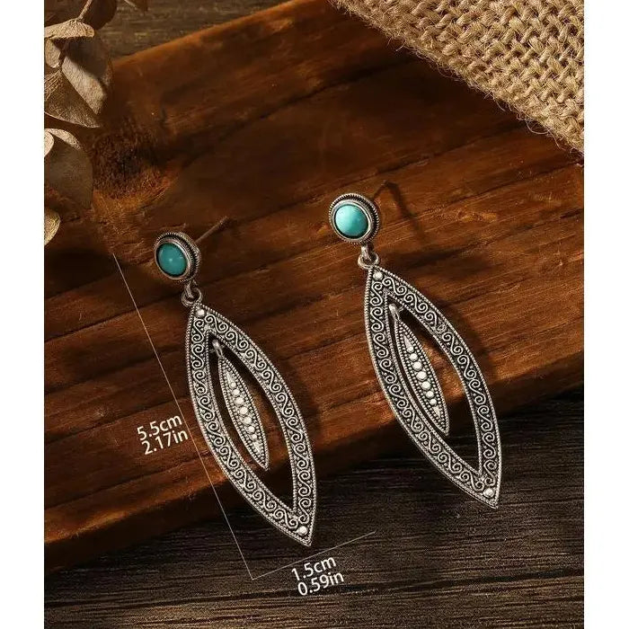 Bohemian Geometric Zinc Alloy Drop Earrings Striped Leaf Pendant for Women