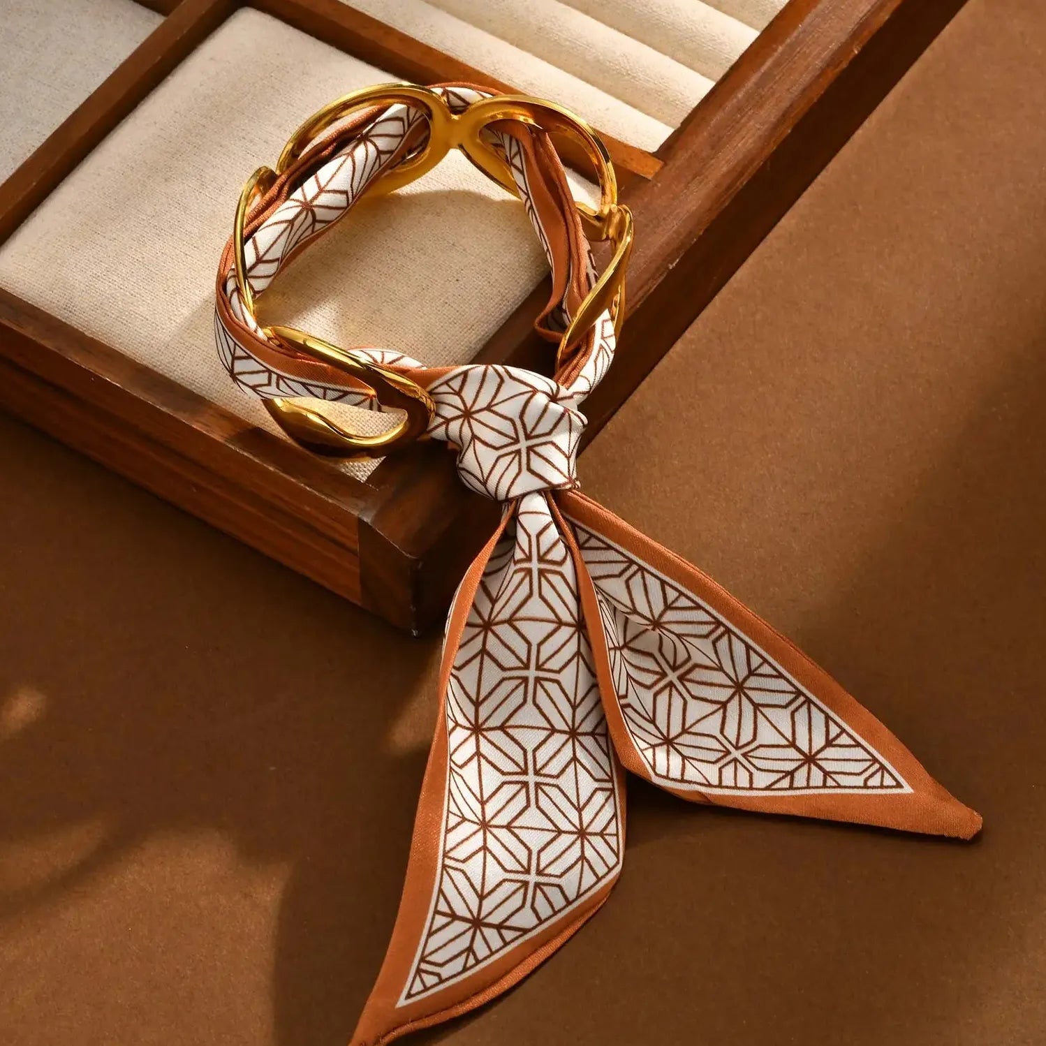 Luxury Stainless Steel Silk Scarf Cuff Bracelet for Women Vintage Gift