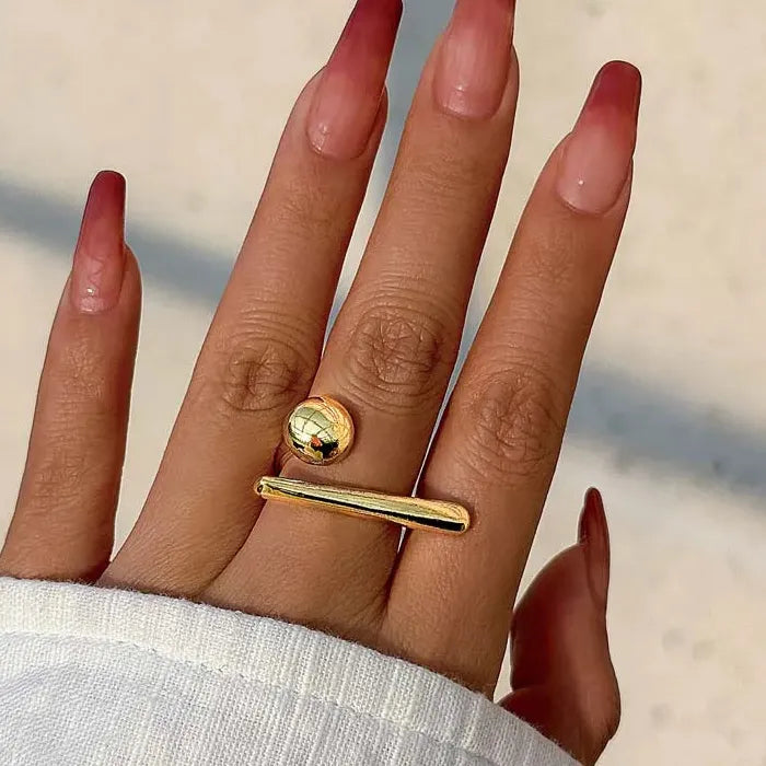 Adjustable Geometric Ball Open Ring Punk Couple Jewelry Fashion Accessory