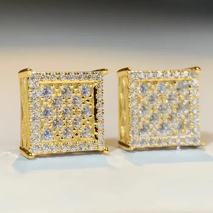 Square CZ Stud Earrings for Women Gold Silver Luxury Jewelry