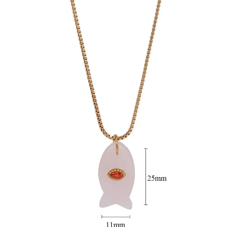 18K Gold Plated Stainless Steel Fish Pendant Necklace Opal Zircon Evil Eye Gift
