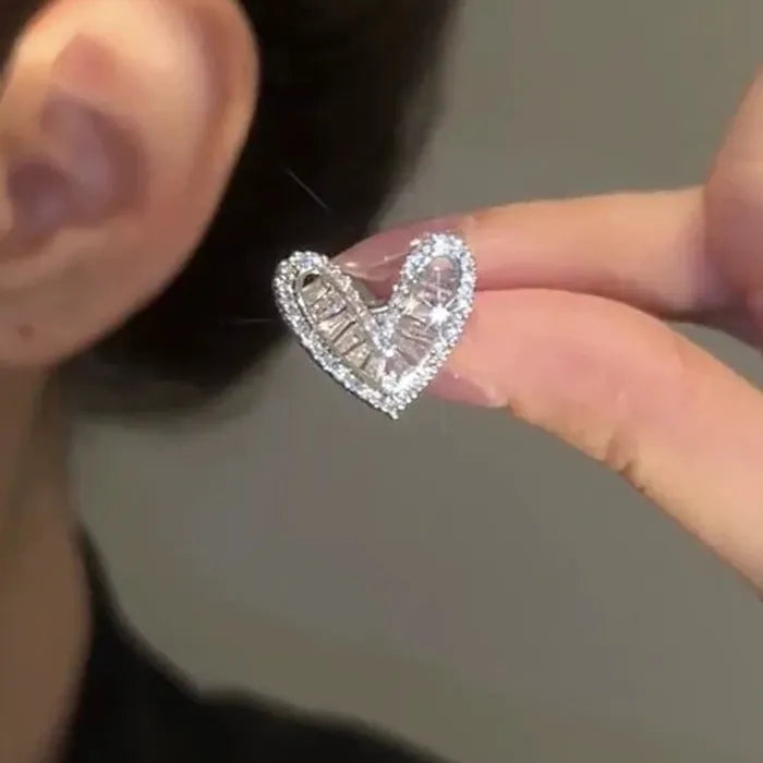 Rhinestone Sweet Bowknot Heart Long Clip Earrings for Women Girls