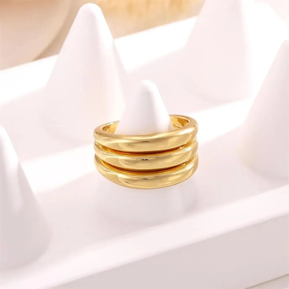 18K Gold Plated Stainless Steel Three Layer Circle Knuckle Ring for Women
