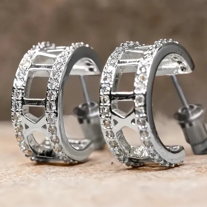 Geometric Hollow Hoop Earrings for Women Silver Gold CZ Wedding Jewelry
