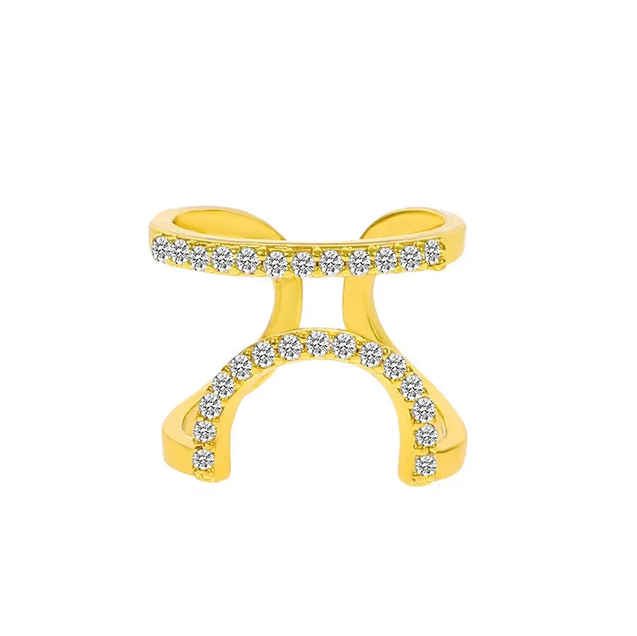 Adjustable Copper Inlaid Zircon Gold Plated Geometric Nail Ring for Women Party Jewelry