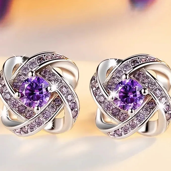 Geometric Cubic Zirconia Stud Earrings Copper Alloy for Engagement Gift